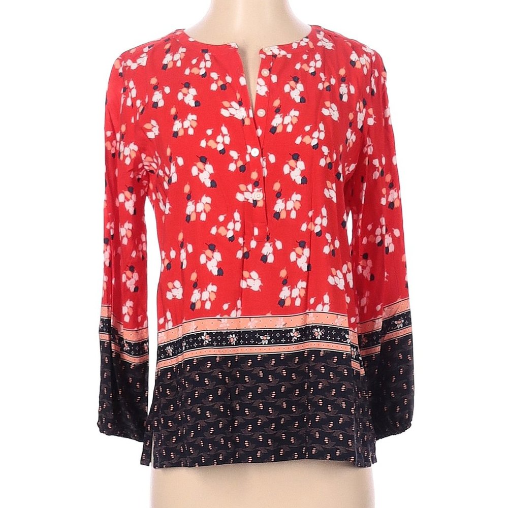 Women's xs loft red and blue floral popover blouse